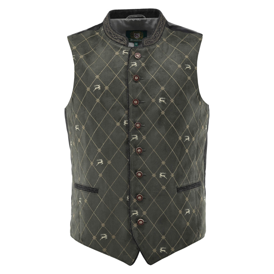 OS TRACHTEN Herrenweste Stehkragen mit Stick, 2 Leistentaschen Oliv