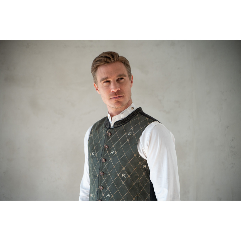 OS TRACHTEN Herrenweste Stehkragen mit Stick, 2 Leistentaschen Oliv