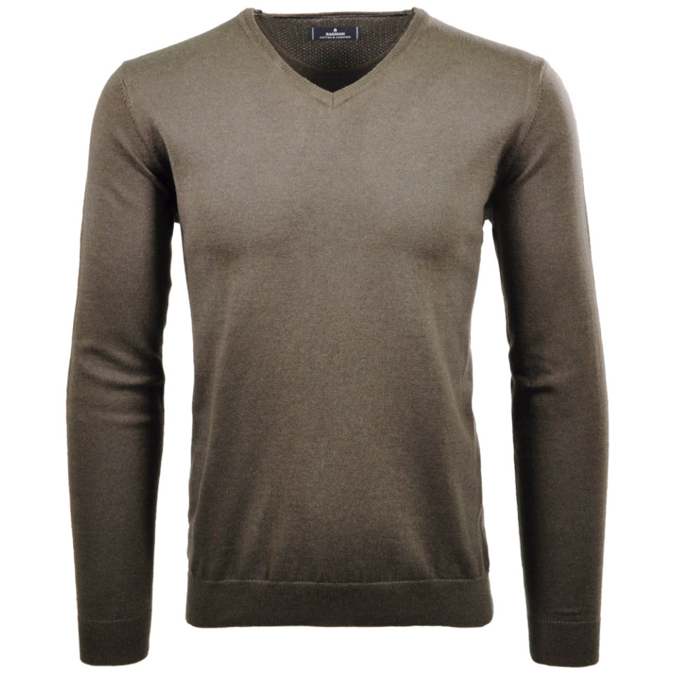 RAGMAN Strickpullover V-Ausschnitt, Baumwolle/Kaschmir Braun