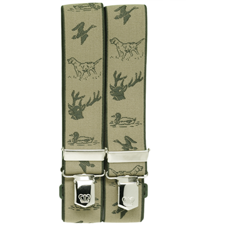 Hosenträger mit Clip mit grünen Jagdmotiven...